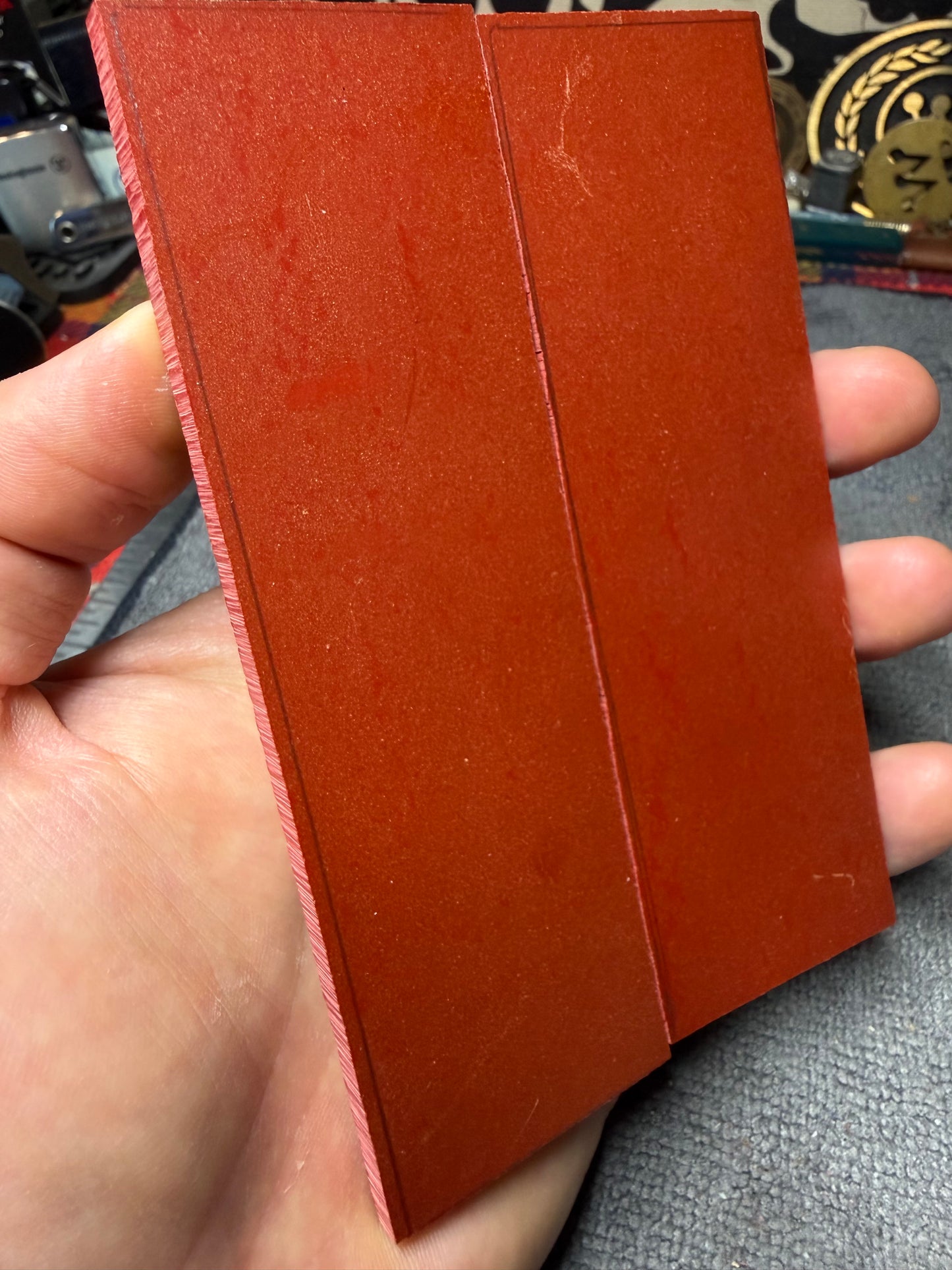 Antique “Strawberry Red” Philite Scales 5" x 1 1/2" x .19