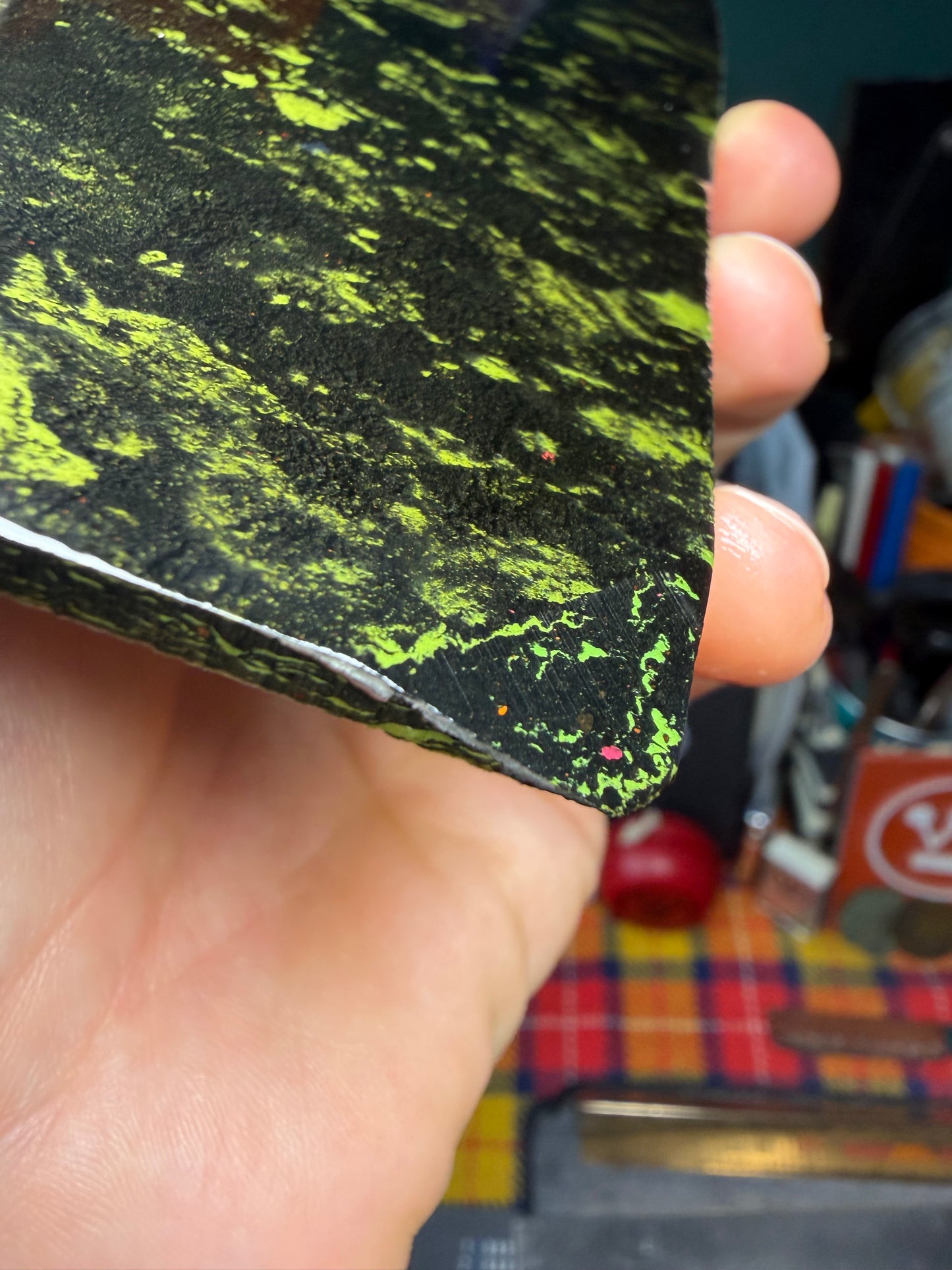 Antique Black/Green Speckled Bakelite 8 1/8”x3 1/4”x.138”