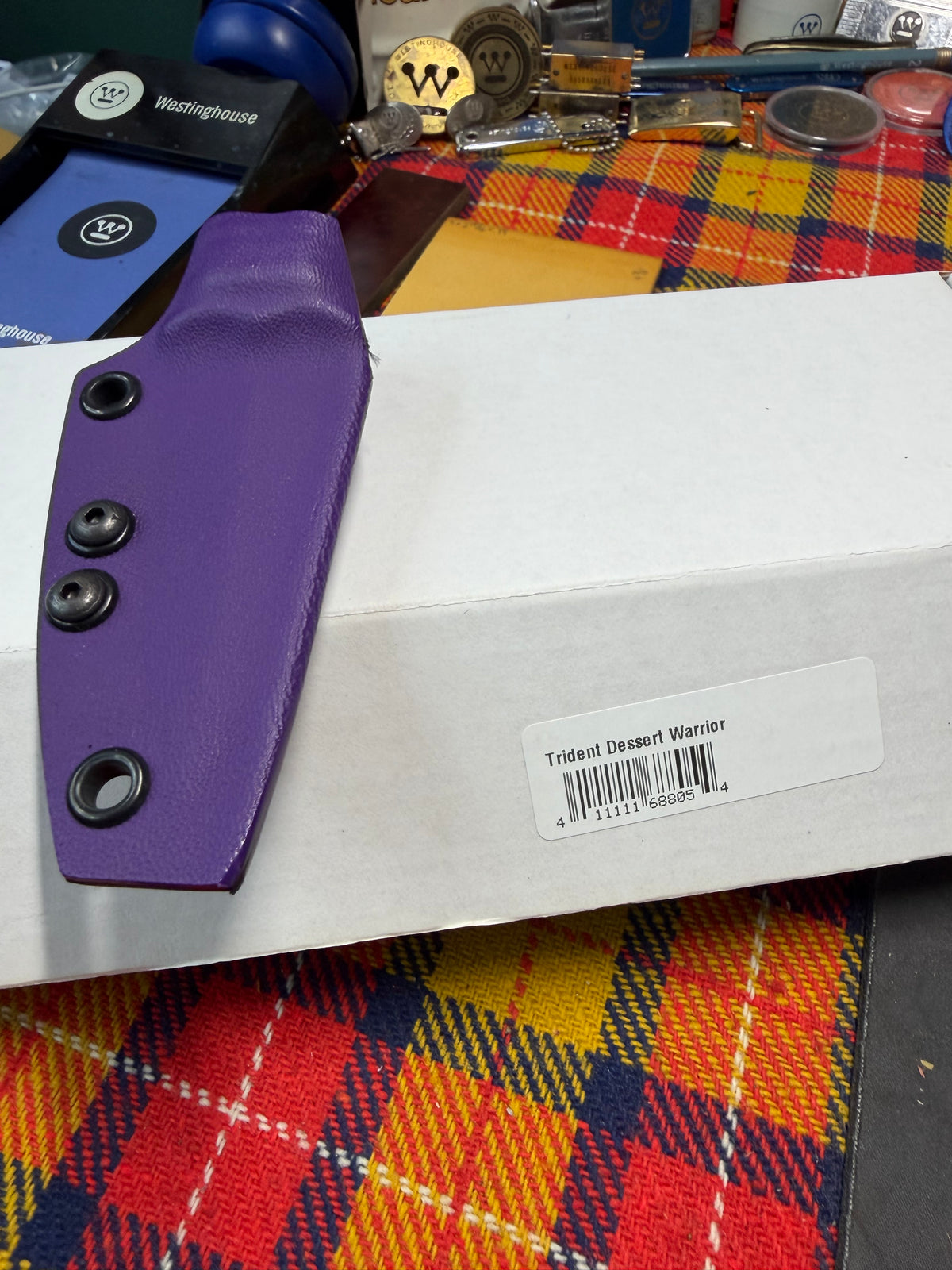 Half Face Blades Dessert Warrior Trident Fixed Blade Knife Pink G-10 (3" Blue) #39/50