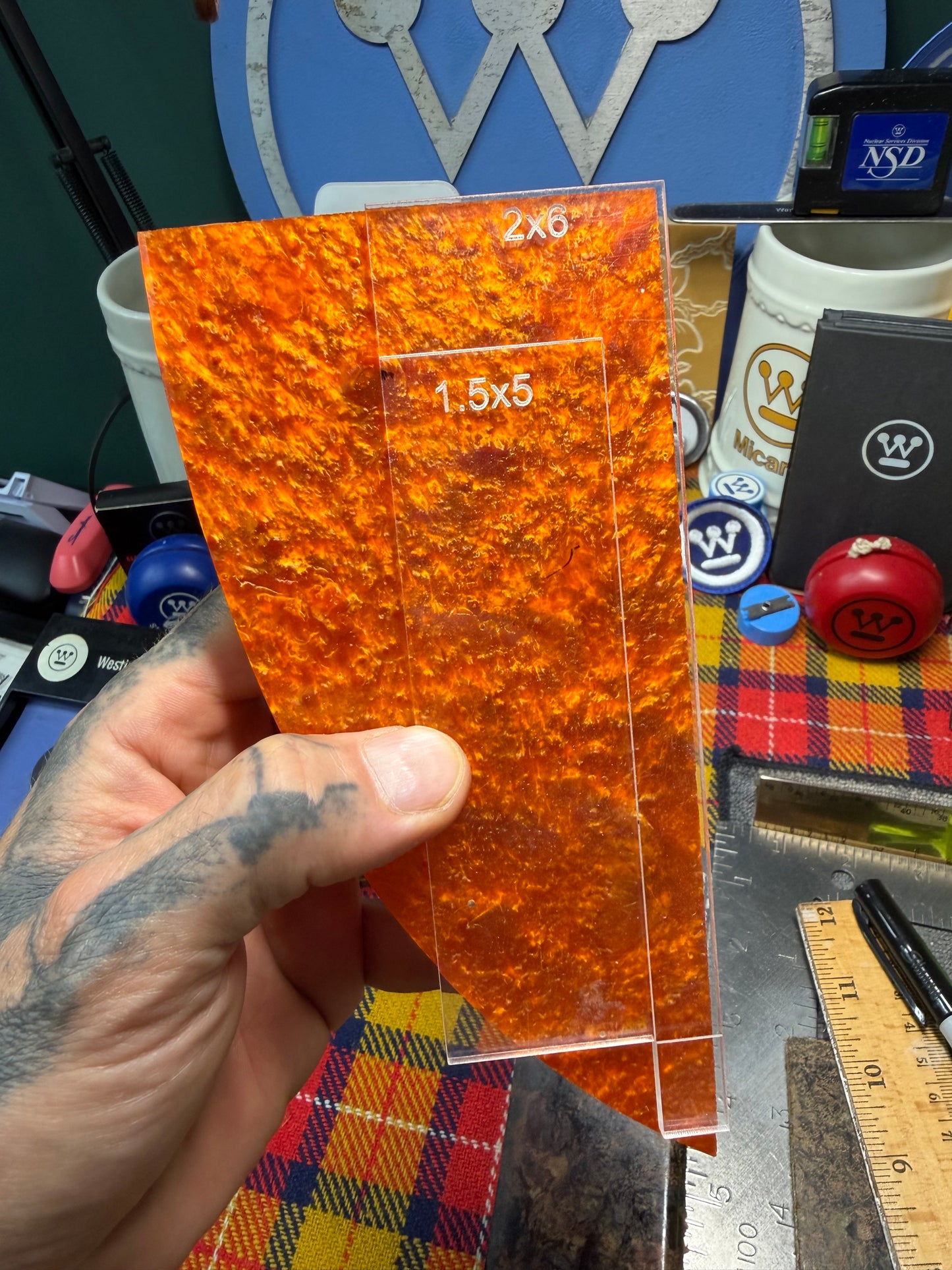 Antique Gold/Orange Catalin Block 7”x3”x.64”