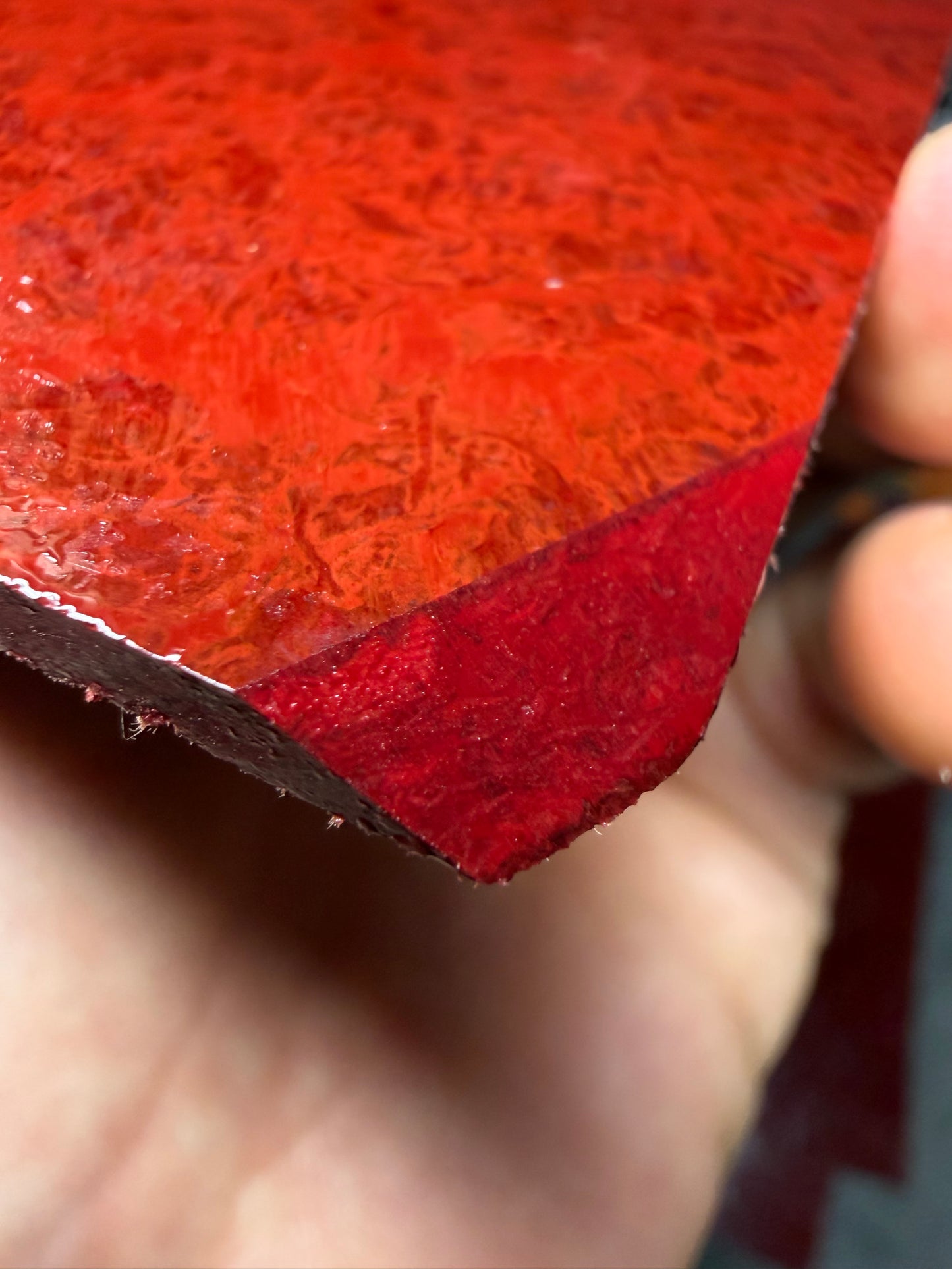 Vintage Bright Red Rag Micarta 5” x 3” x .14+”