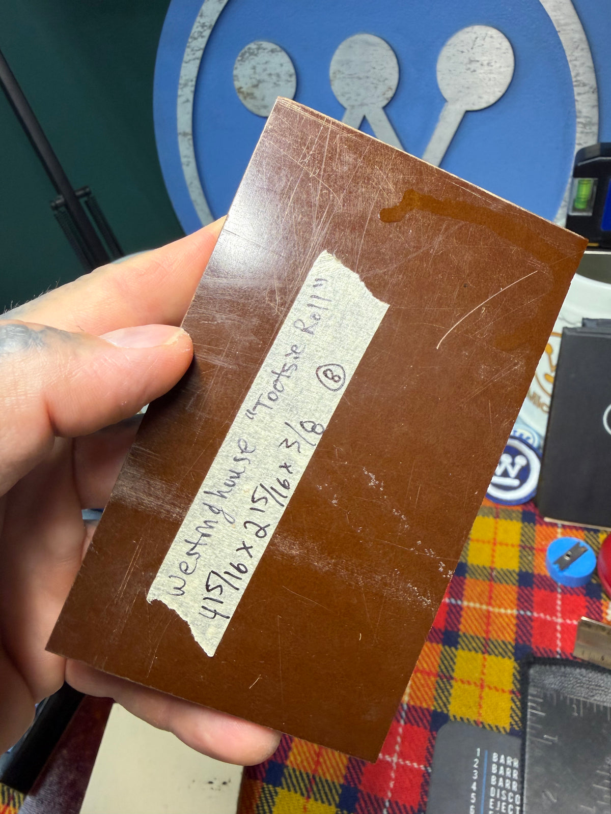 Westinghouse “Tootsie Roll” Ivorite Paper Micarta 4 15/16”x2 15/16”x3/8”