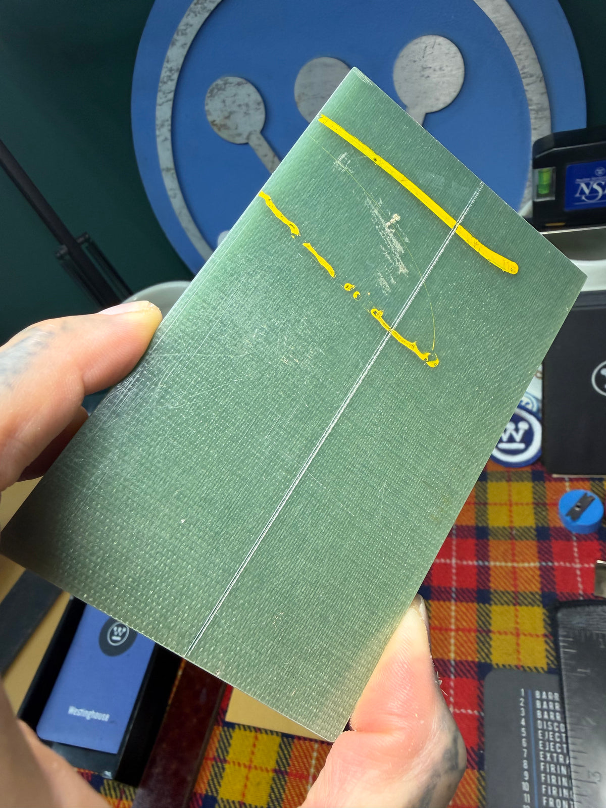 1980s NVF Small Weave Blueish Green G10 4 15/16”x3 1/16”x1/2”