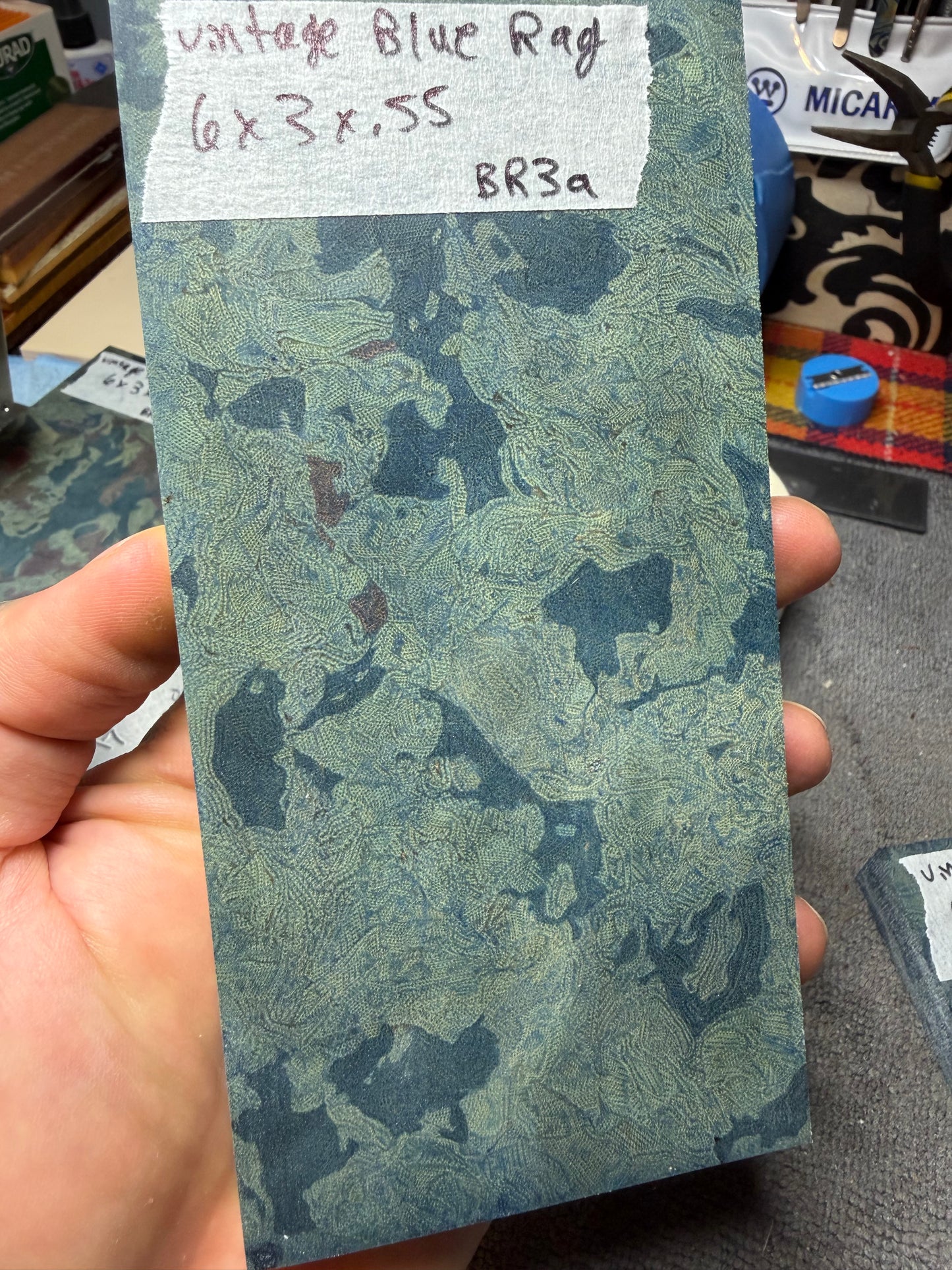 Vintage Blue Rag Micarta BR3A 6”x3”x.55”