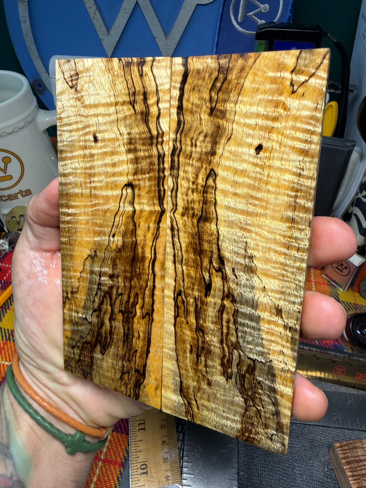 Spalted Curly Koa Scales SK2 5 3/4”x2”x3/8”