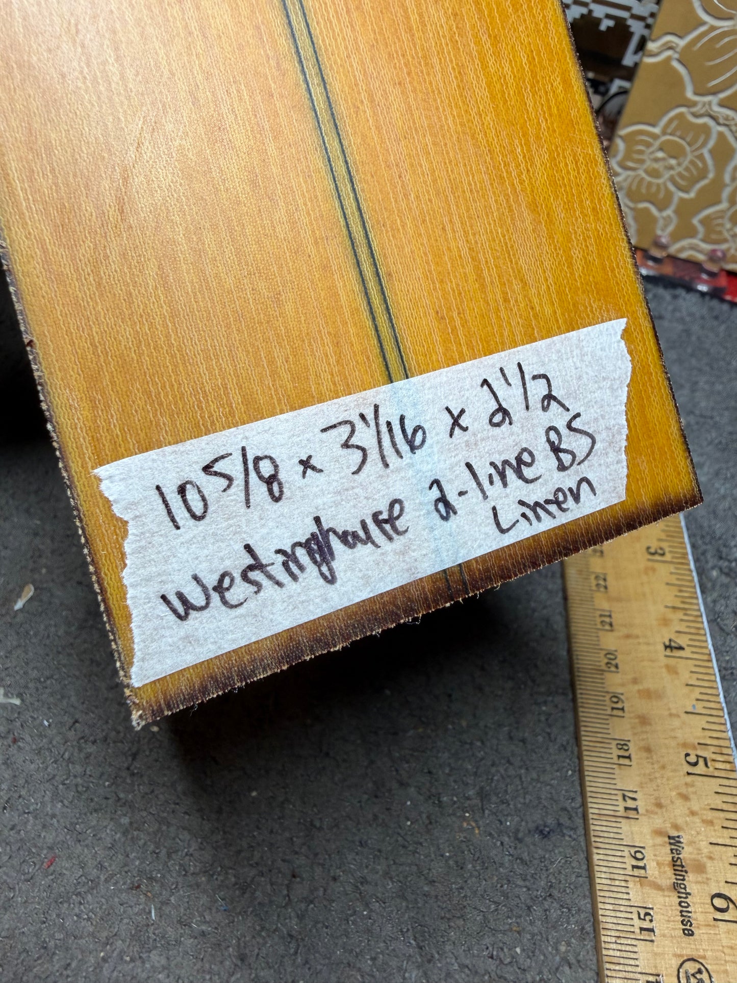 Westinghouse 2 Black-Lined Butterscotch Linen Block 10 5/8”x3 1/16”x2 1/2”