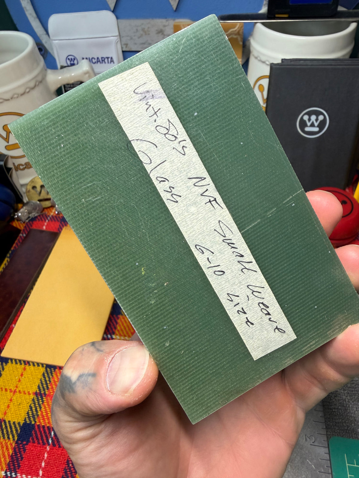 1980s NVF Small Weave Blueish Green G10 4 15/16”x3 1/16”x1/2”