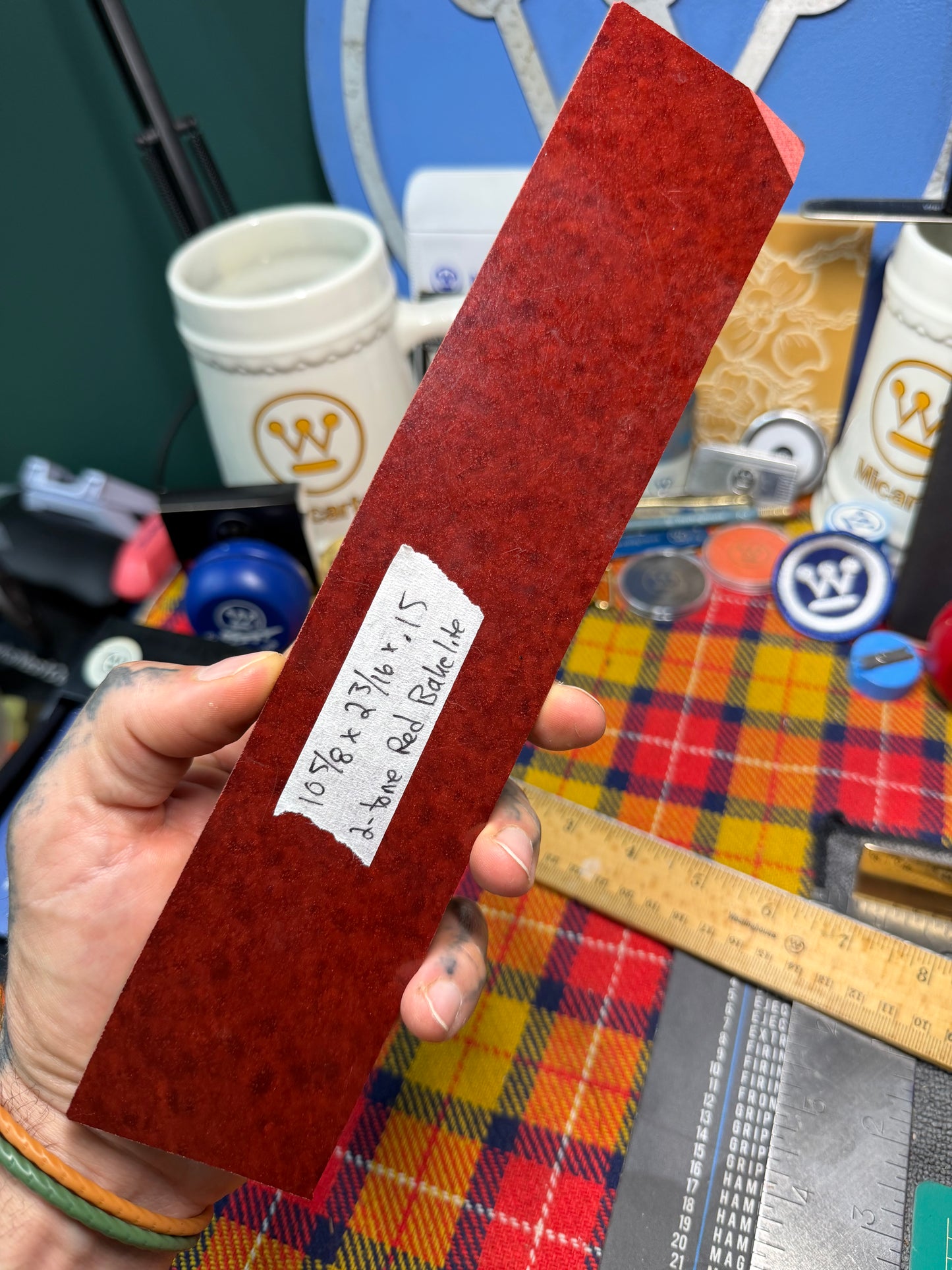 Vintage 2-Tone Speckled Red Bakelite 10 5/8” x 2 3/16” x .15