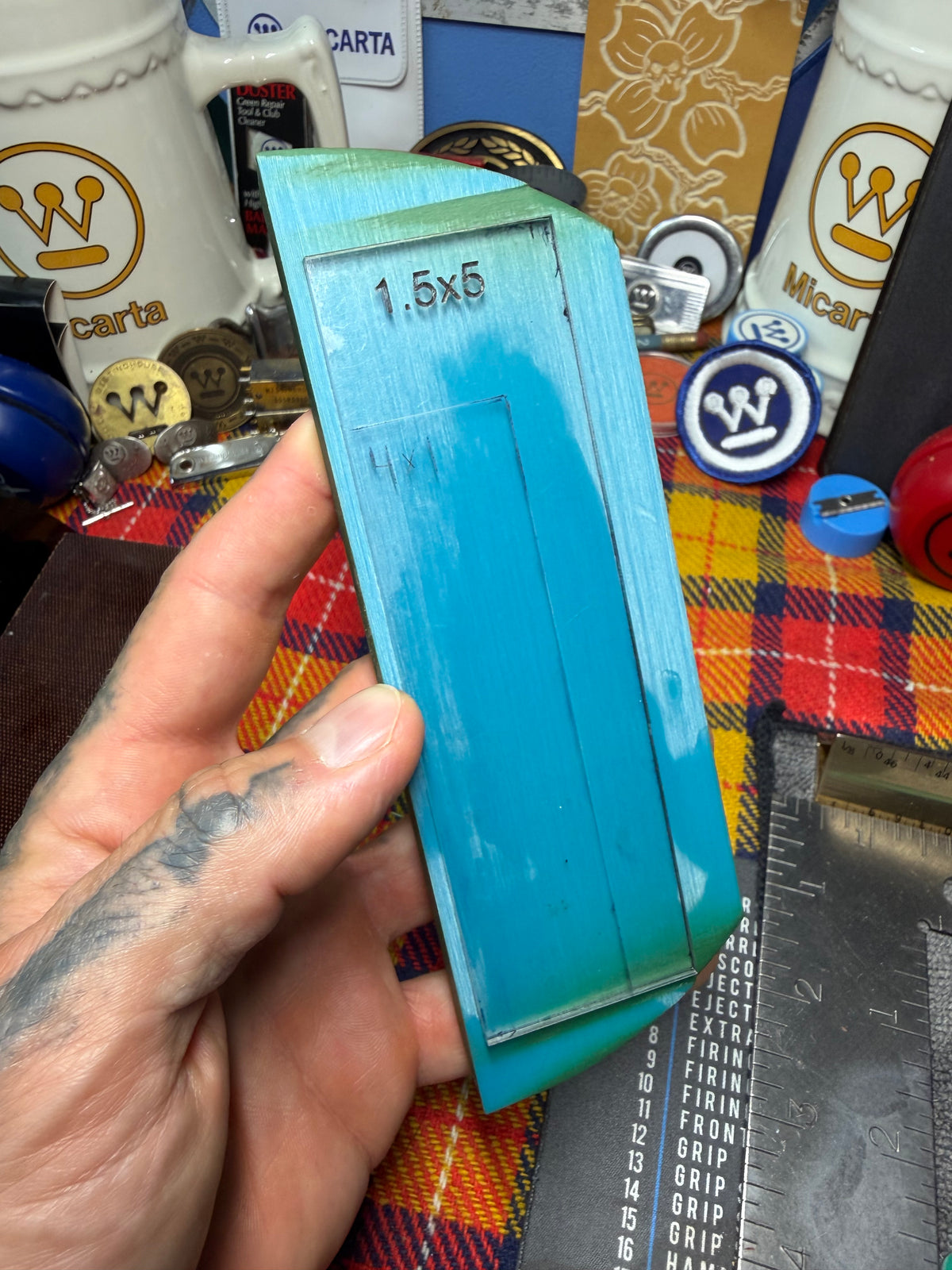 Antique Turquoise Bakelite Block 4 1/2-6" x 2 1/16" x .66”